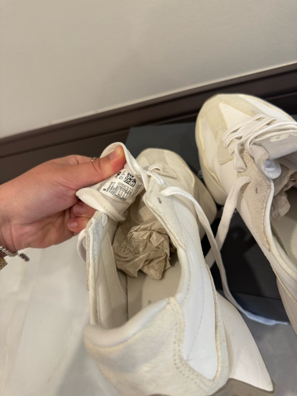 New Balance 327 Cream & Gray Retro Runner Sneakers - Picture 6 of 8